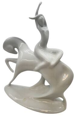 1960's Large Royal Dux Jaroslav Jezek Porcelain Lady Godiva Woman On Horse